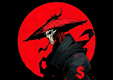 Samurai Skull with Red Sun