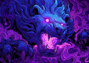 Blue and Purple Lion Illustration