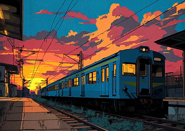 Train at Sunset Digital Art