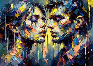 Thias is the Kiss - Abstract Couple Portrait Painting