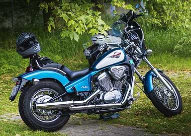 Teal and White Custom Motorcycle