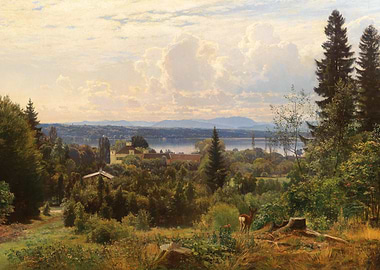 Idyllic Landscape Painting with Deer