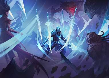 Fantasy Knight Surrounded by Enemies