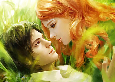 Romantic Couple in Grassy Field