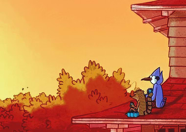 Regular Show: Mordecai and Rigby on Roof