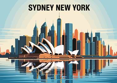 Sydney and New York Skyline Illustration