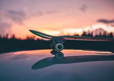 Skateboard Reflection at Sunset