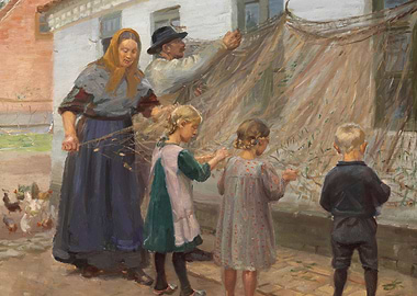 Family with Fishing Net, Painting