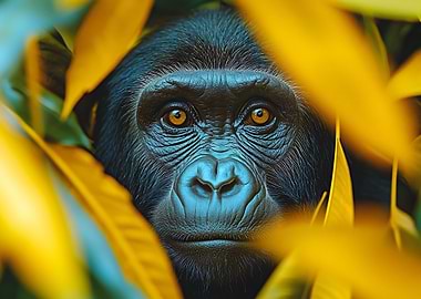 Gorilla Portrait in Lush Foliage