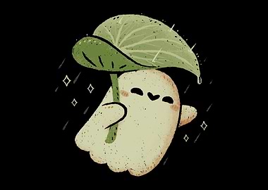 Cute Ghost with Leaf Umbrella