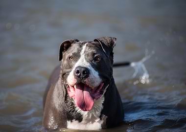 Happy American Bully Swimming in Water