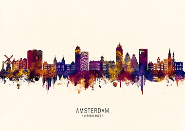 Amsterdam Skyline Watercolor Art