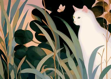 White Cat in Tall Grass
