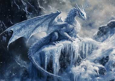 Icy Dragon Perched on Frozen Peak