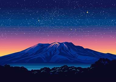 Mountain Landscape Under Starry Night Sky