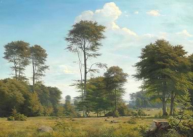 Landscape Painting with Trees and Meadow