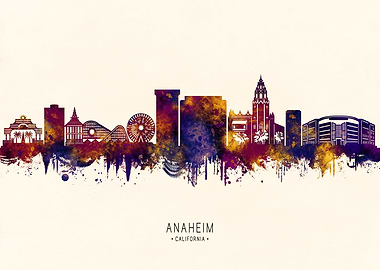 Anaheim California Skyline Watercolor Silhouette
