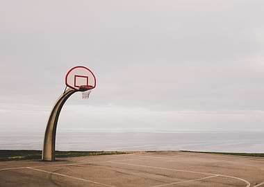 Lonely Basketball Hoop by the Ocean