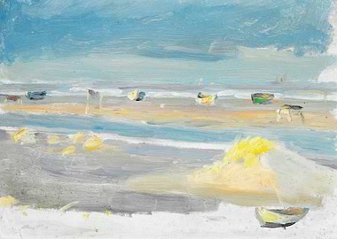 Beach Scene with Boats Painting