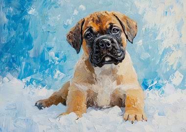 Mastiff Puppy in Snow | Bullmastiff Puppy Oil Painting