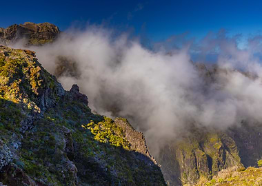 Mountain peaks shrouded in mist, Madeira