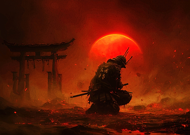 Samurai in Red Landscape