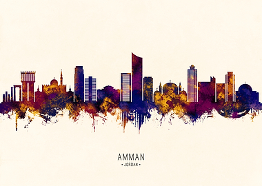 Amman, Jordan Skyline Watercolor