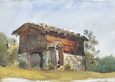 Watercolor Painting of a Rustic Barn