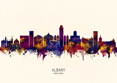 Albany New York Skyline Watercolor Silhouette