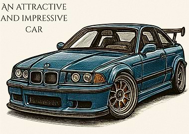 Blue BMW E36 Illustration