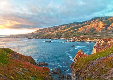Coastal Mountain Landscape at Sunset