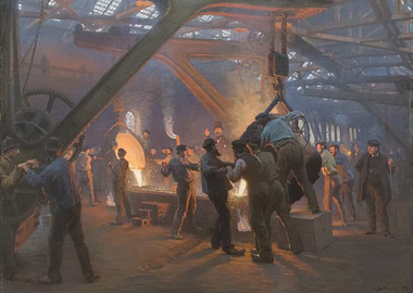 Steel Mill Workers Pouring Molten Metal