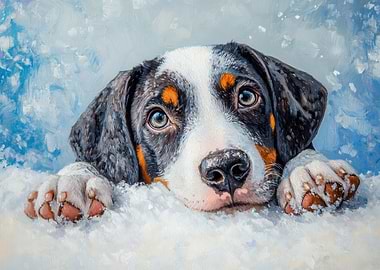 Cute Dog in Snow Painting | German Shorthaired Pointer Puppy