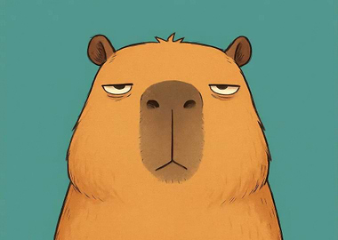 Grumpy Capybara Cartoon Portrait