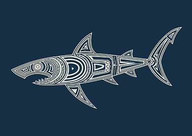 Stylized Shark Illustration on Dark Blue