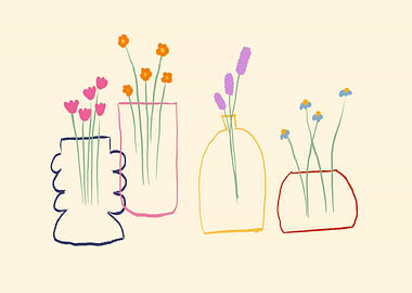Colorful Flowers in Vases Illustration
