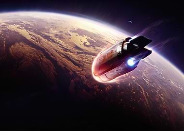 Spaceship over Earth-like Planet