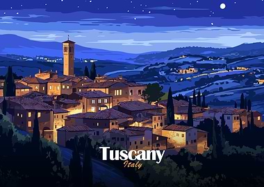 Tuscany Italy Nightscape Illustration