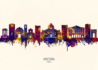 Ancona, Italy Skyline Watercolor Silhouette