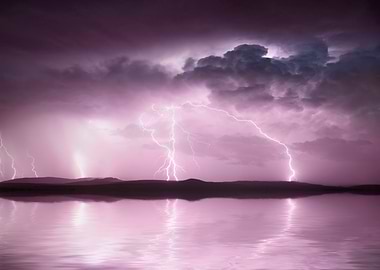 Dramatic Lightning Storm Over Water