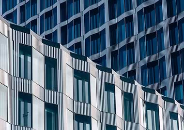 Modern Building Facade with Blue Windows