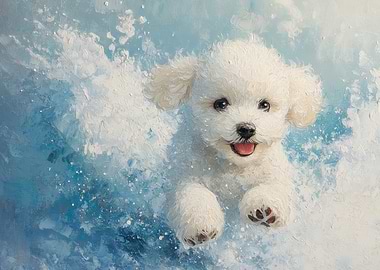 Joyful Bichon Frise Painting | Bichon Frise snow artwork