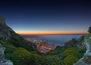 monaco at dusk from above