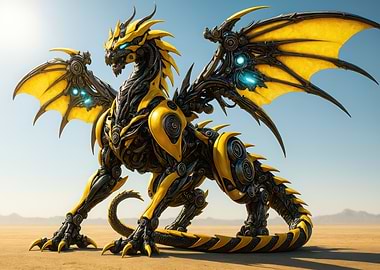 Mechanical Dragon in Desert Landscape