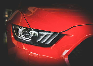 Red Mustang Headlight Close-Up