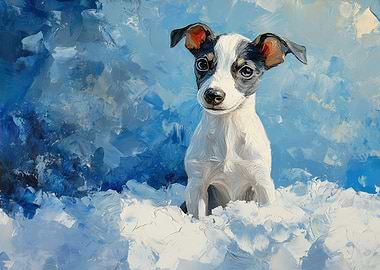 Italian Greyhound in Snow | Dog Portrait in Blue Oil Painting