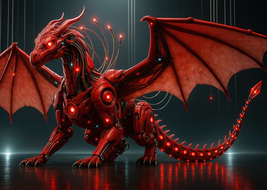 Red Mechanical Dragon with Glowing Lights