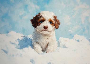 Lagotto Romagnolo Puppy | Cute Puppy in the Clouds Painting