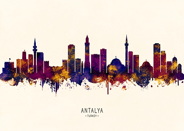 Antalya, Turkey Skyline Watercolor