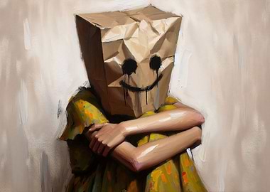 It's Cold Summer Life: A Sad Samiling Paper Bag Head Portrait
